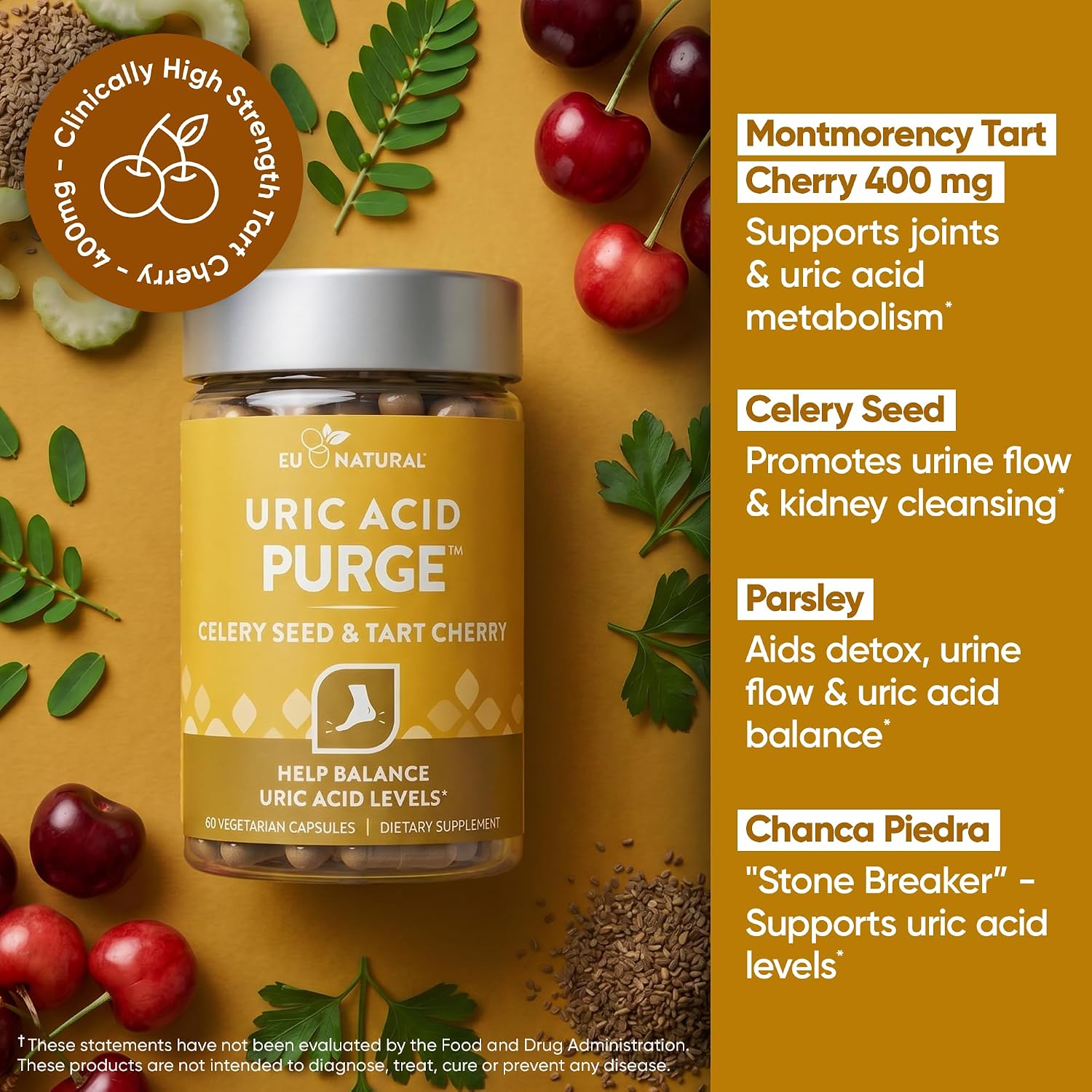 Tart cherry, celery seed, parsley and chanca piedra