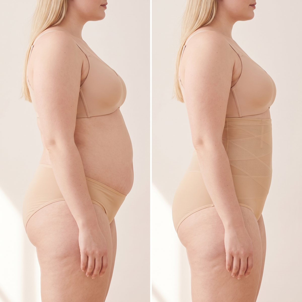 Side profile without and with the shaper