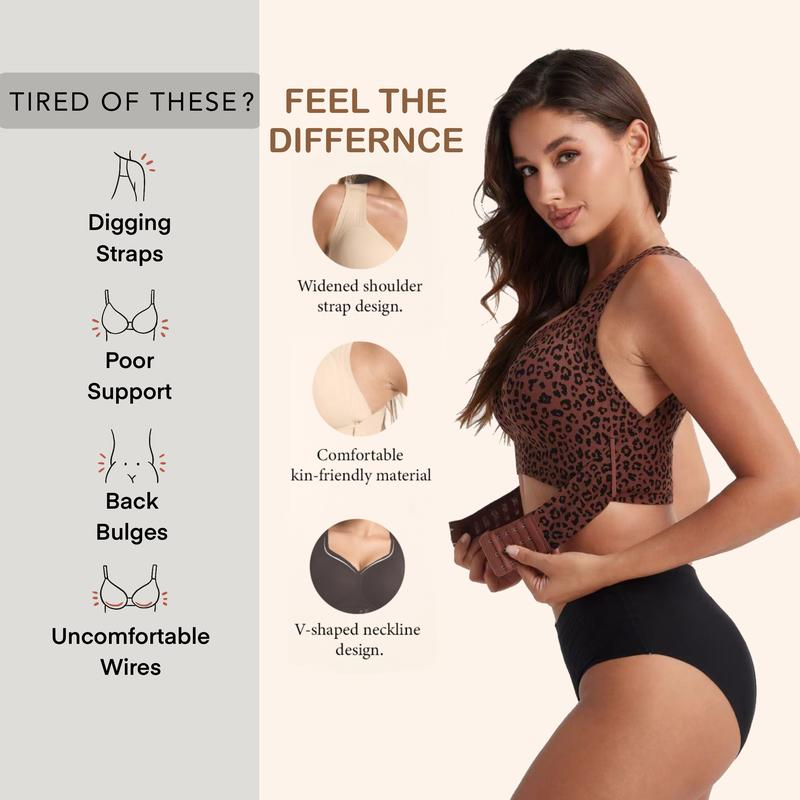 Helps support better posture: back-smoothing support, wide shoulder straps, front hook closure, all-day wireless comfort