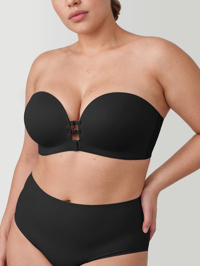 Stavella Strapless Front-Close Bra — Black