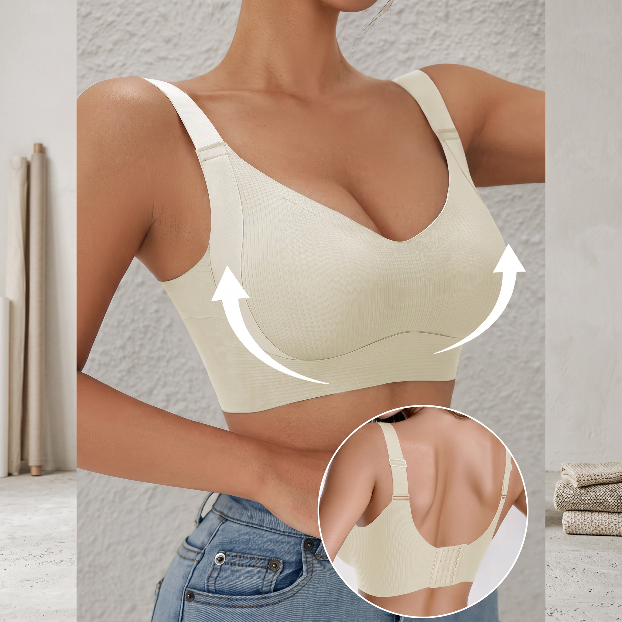 Stavella Ribbed Seamless Lift Bra — side lift and smooth seamless back