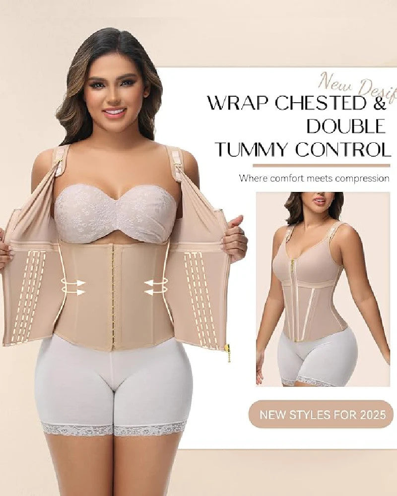 Wrap chested and double tummy control construction